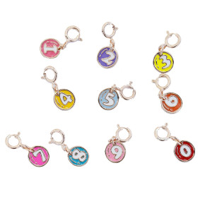 Pingente de prata esterlina 925 para atacado | Pingente infantil com número esmaltado banhado a ouro rosa