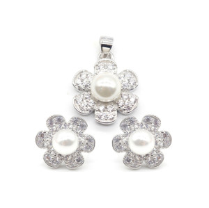 Conjunto de joias de noiva personalizadas em prata 925 com pérolas | Conjunto clássico de joias de zircônia para mulheres