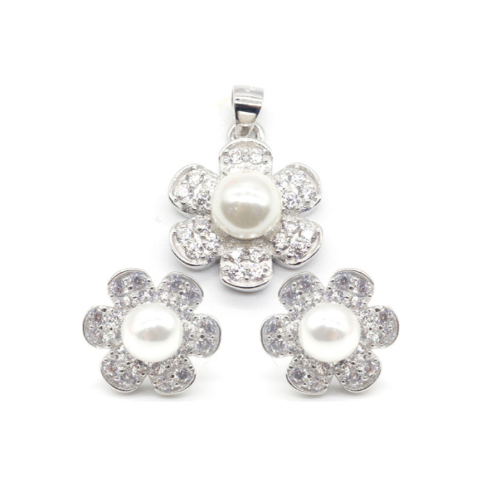 Set di gioielli da sposa in argento 925 con perle personalizzate | Set di gioielli classici in zircone per donna