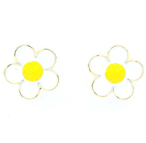Orecchini all'ingrosso in argento placcato oro e smalto | Orecchini a bottone in argento da donna con fiori squisiti