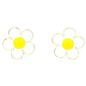 Wholesale Enamel Gold Plated Silver Earrings | Exquisite Flowers Womens Silver Stud Earrings