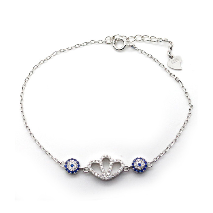 Elegante pulsera de plata de ley 925 con circonitas | Delicada corona de princesa, regalo para mujer
