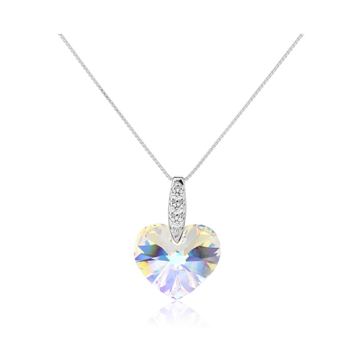 Collar de cristal de plata de ley 925 en oferta | Collar de lujo con circonitas y diamantes de imitación para mujer