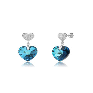 New Silver Crystal Heart Drop Earrings | High Quality 925 Silver Heart Rhinestone Earrings