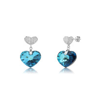 New Silver Crystal Heart Drop Earrings | High Quality 925 Silver Heart Rhinestone Earrings
