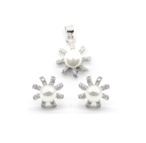 Set di gioielli da sposa all'ingrosso con zirconi | Set di gioielli in argento 925 con perle di conchiglia per donna