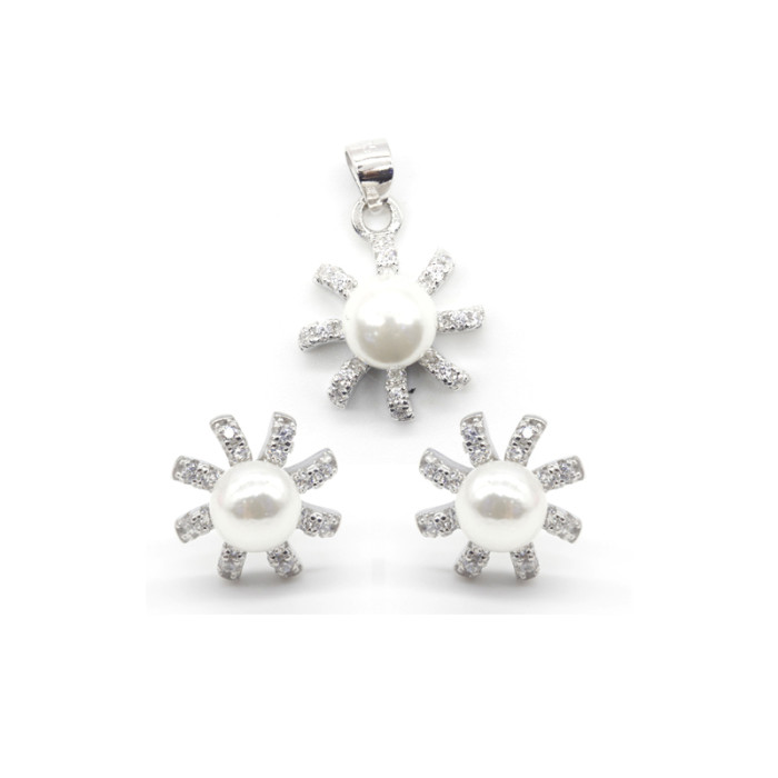 Set di gioielli da sposa all'ingrosso con zirconi | Set di gioielli in argento 925 con perle di conchiglia per donna