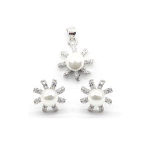Conjunto de joias de zircônia para noivas | Conjunto de joias de pérolas e conchas de prata 925 para mulheres