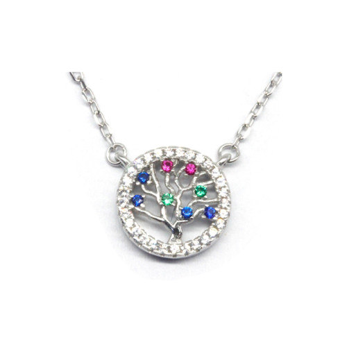 Collana all'ingrosso con albero della vita in argento 925 | Collana in argento con zirconi per donna
