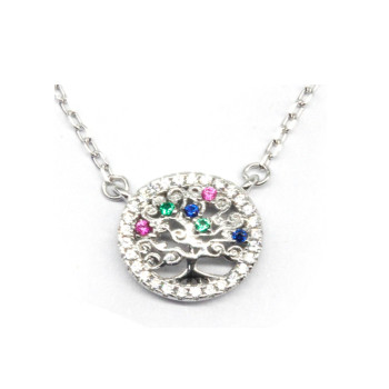Customized Sterling Silver Tree Of Life Necklace | Classic Zircon Silver Necklace Design For Women