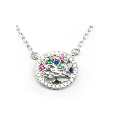 Customized Sterling Silver Tree Of Life Necklace | Classic Zircon Silver Necklace Design For Women