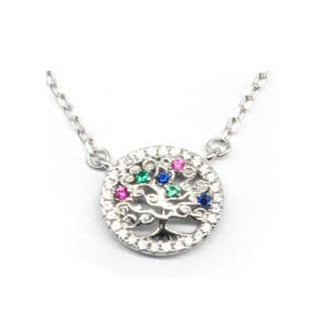 Collar personalizado de plata de ley con el árbol de la vida | Diseño clásico de collar de plata con circonitas para mujer