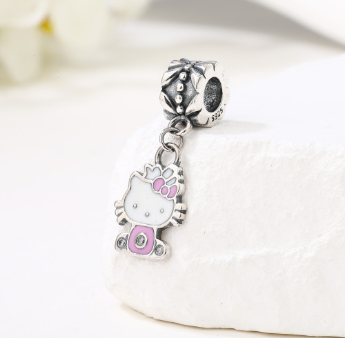 Ciondoli in argento sterling 925 all'ingrosso | Ciondoli Hello Kitty in argento con zirconi per donna