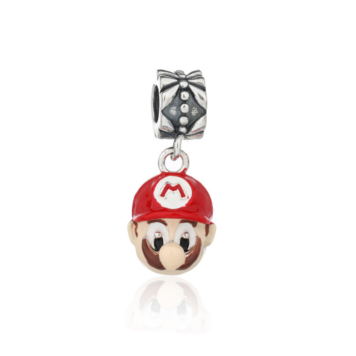 Pingente de prata vintage Mario atacado de fábrica | Pingentes de prata esterlina 925 esmaltados de alta qualidade