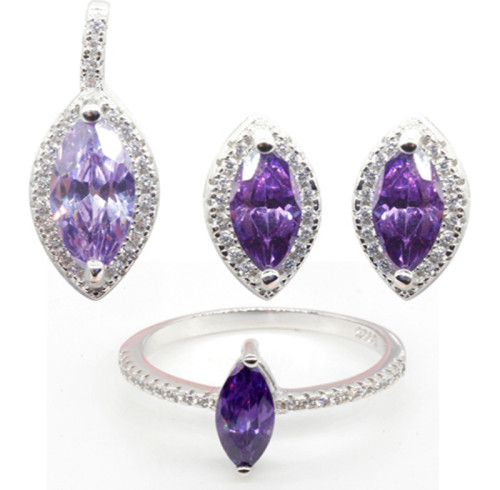 Set di gioielli da sposa all'ingrosso | Set di gioielli di lusso in argento 925 con zirconi e vetro viola per donna