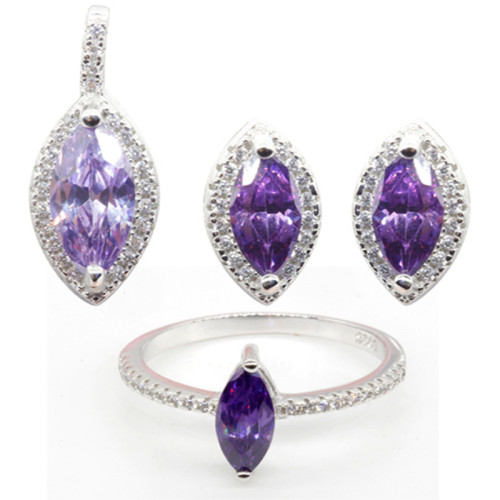 Conjuntos de joias para noivas no atacado | Conjunto de joias de luxo em prata 925 com zircônia e vidro roxo para mulheres