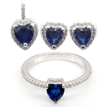 New Arrival Elegant Women's Jewelry Sets | 925 Silver Zircon Blue Glass Heart Jewelry Set