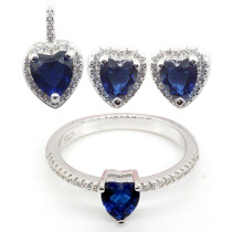 New Arrival Elegant Women's Jewelry Sets | 925 Silver Zircon Blue Glass Heart Jewelry Set