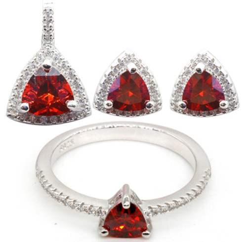 Nuovi prodotti Set di gioielli da sposa semplici | Set di gioielli da sposa in argento 925 con zirconi e vetro rosso