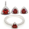 Nuovi prodotti Set di gioielli da sposa semplici | Set di gioielli da sposa in argento 925 con zirconi e vetro rosso