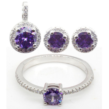 Fashion Jewelry Sets Wholesale | Classic Zircon 925 Sterling Silver Glass Purple Jewelry Set For Women