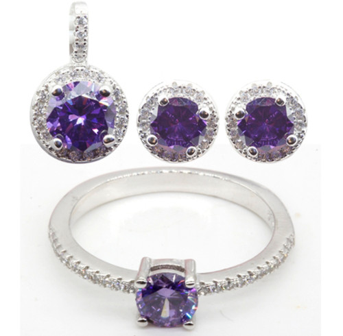 Set di gioielli di moda all'ingrosso | Set di gioielli classici in argento sterling 925 con zirconi e vetro viola per donna