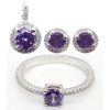 Set di gioielli di moda all'ingrosso | Set di gioielli classici in argento sterling 925 con zirconi e vetro viola per donna