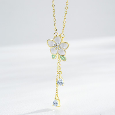 Wholesale Classic Flower 925 Sterling Silver Necklace Women |  18k Gold Zircon Necklace Silver