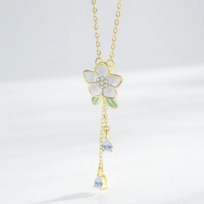 Wholesale Classic Flower 925 Sterling Silver Necklace Women |  18k Gold Zircon Necklace Silver