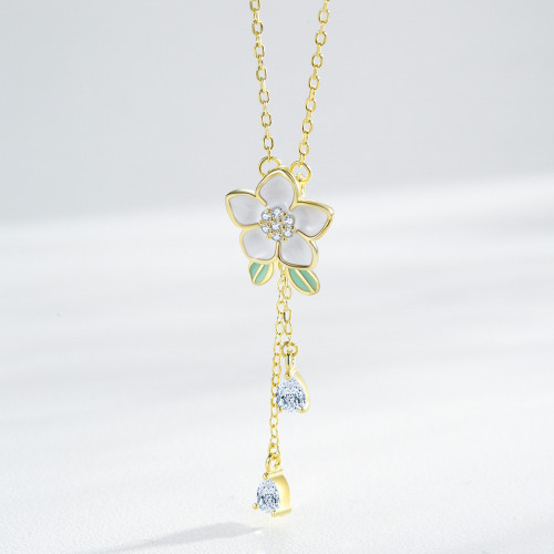 Wholesale Classic Flower 925 Sterling Silver Necklace Women |  18k Gold Zircon Necklace Silver