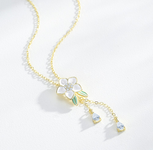 Wholesale Classic Flower 925 Sterling Silver Necklace Women |  18k Gold Zircon Necklace Silver