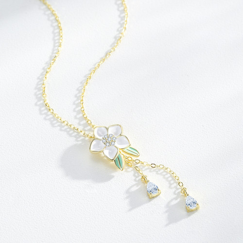 Wholesale Classic Flower 925 Sterling Silver Necklace Women |  18k Gold Zircon Necklace Silver