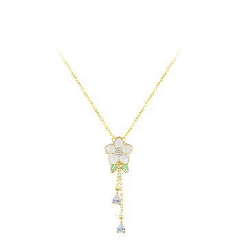 Wholesale Classic Daisy Green Flower 925 Silver Necklace Women | 18k Gold Zircon Necklace Silver