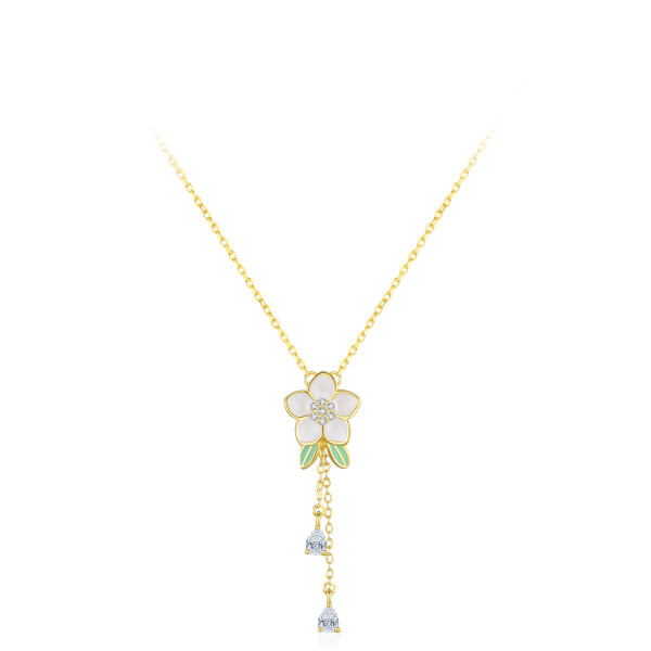 Wholesale Classic Daisy Green Flower 925 Silver Necklace Women | 18k Gold Zircon Necklace Silver