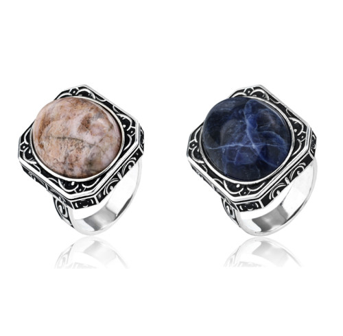 Wholesale Vintage Men's 925 Sterling Silver Ring | Simple Natural Stone Ring