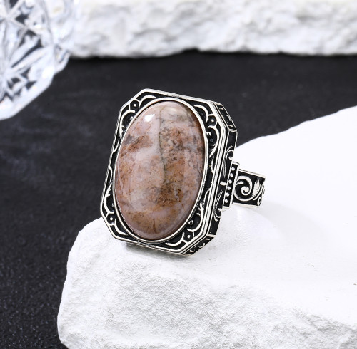 Wholesale Vintage Men's 925 Sterling Silver Ring | Simple Natural Stone Ring