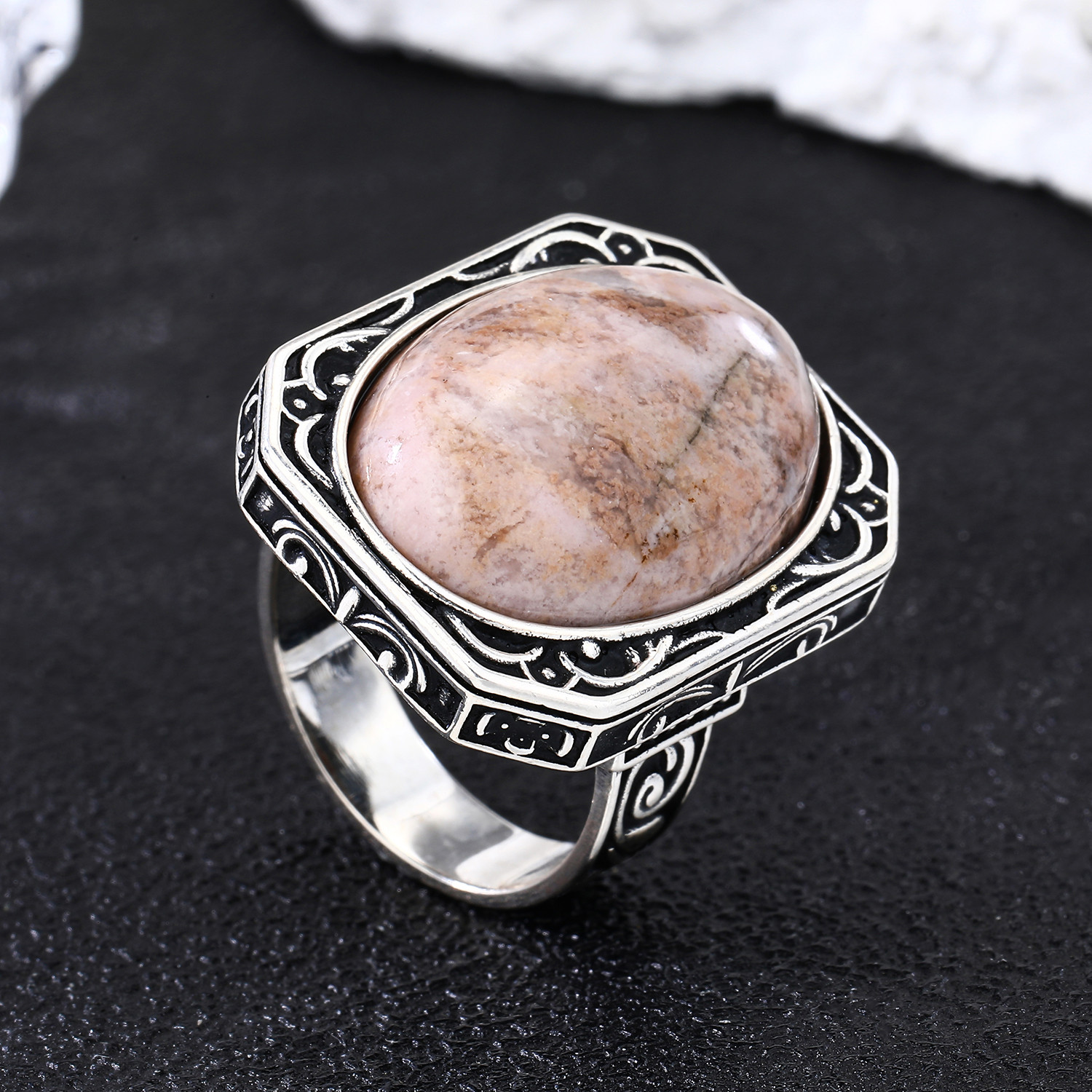 Black Line Rhodonite ring