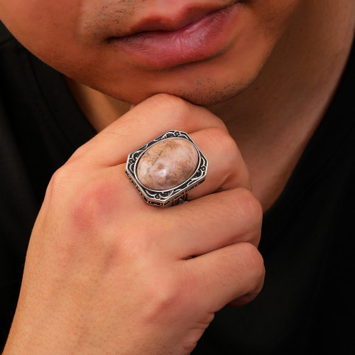 Wholesale Vintage Men's 925 Sterling Silver Ring | Simple Natural Stone Ring