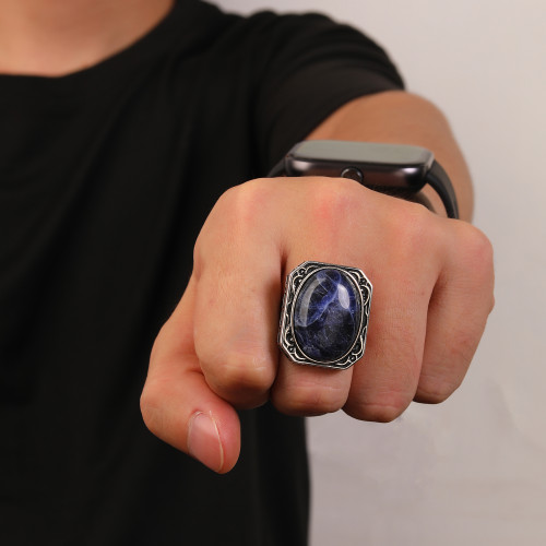 Wholesale Vintage Men's 925 Sterling Silver Ring | Simple Natural Stone Ring