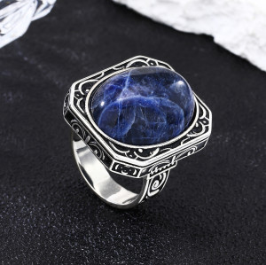 Wholesale Vintage Men's 925 Sterling Silver Ring | Simple Natural Stone Ring
