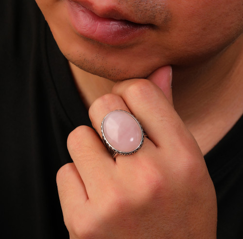 Classic Vintage Rose Quartz Ring | Silver 925 lapis lazuli Flower Green Stone Rings