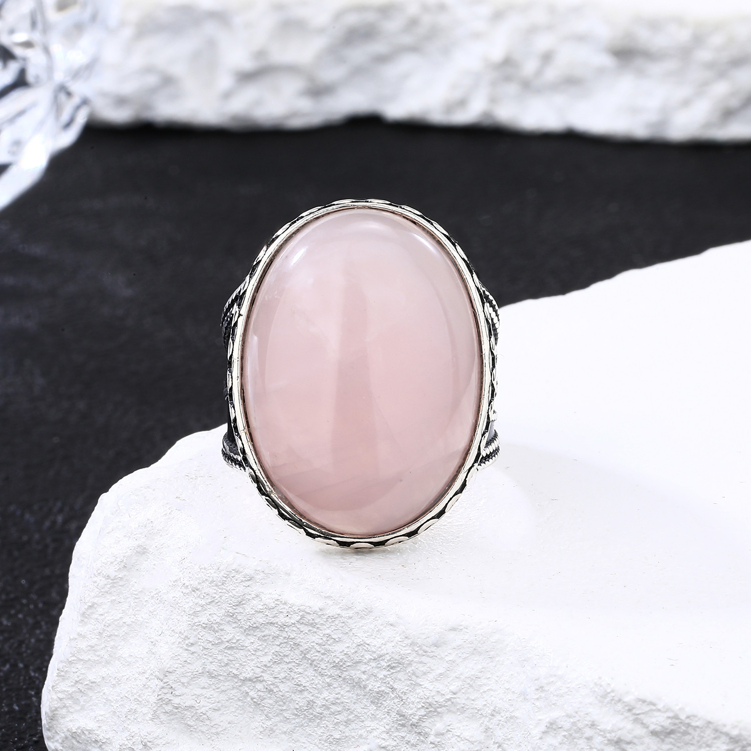 Silver Rose Quartz ring