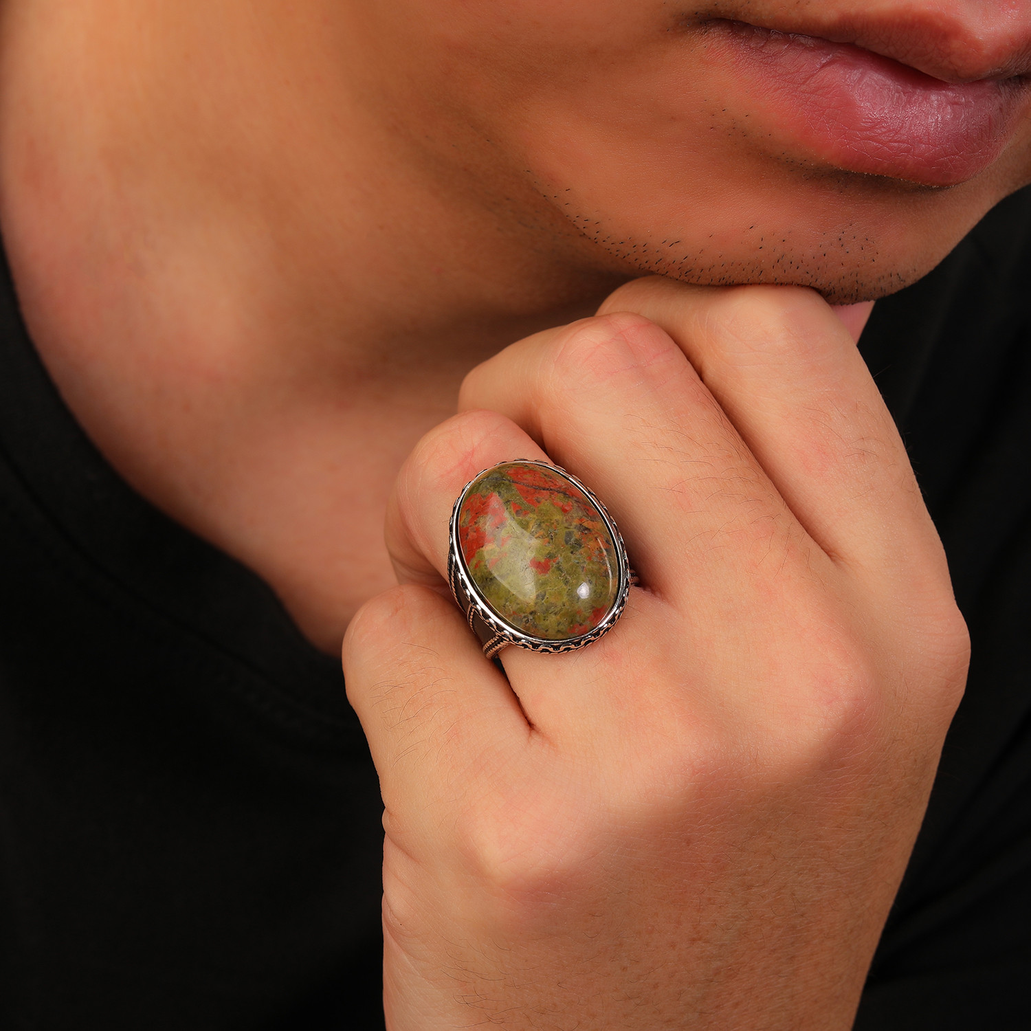 Flower Green Stone Rings