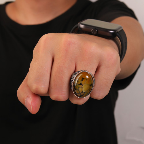 Hot Sale 925 Sterling Silver Rings Jewelry | Natural Stone Personalized Mens Rings