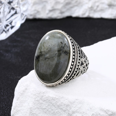 Hot Sale 925 Silver Dragon Agate Rings | Flash Stone Obsidian Personalized Mens Rings