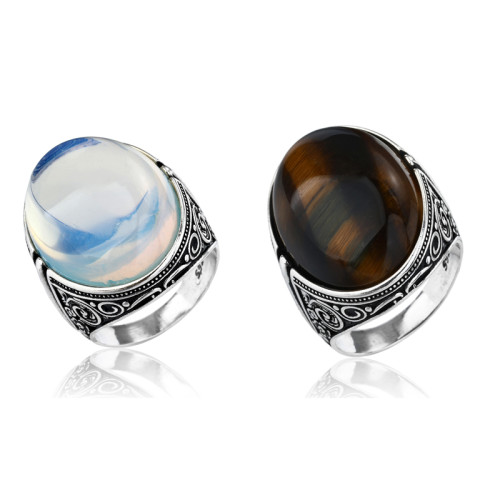 Factory Wholesale Men Silver Ring Jewelry | Fashion Vintage Natural Stone Ring