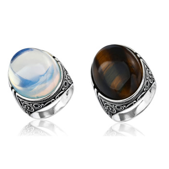 Factory Wholesale Men Silver Ring Jewelry | Fashion Retro opal Tiger Eye Stone Ring