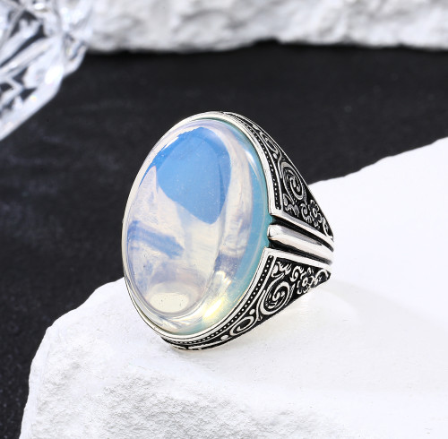 Factory Wholesale Men Silver Ring Jewelry | Fashion Vintage Natural Stone Ring