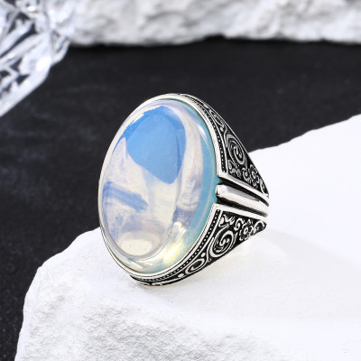 Factory Wholesale Men Silver Ring Jewelry | Fashion Retro opal Tiger Eye Stone Ring