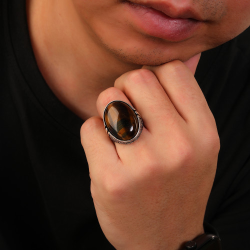 Factory Wholesale Men Silver Ring Jewelry | Fashion Vintage Natural Stone Ring